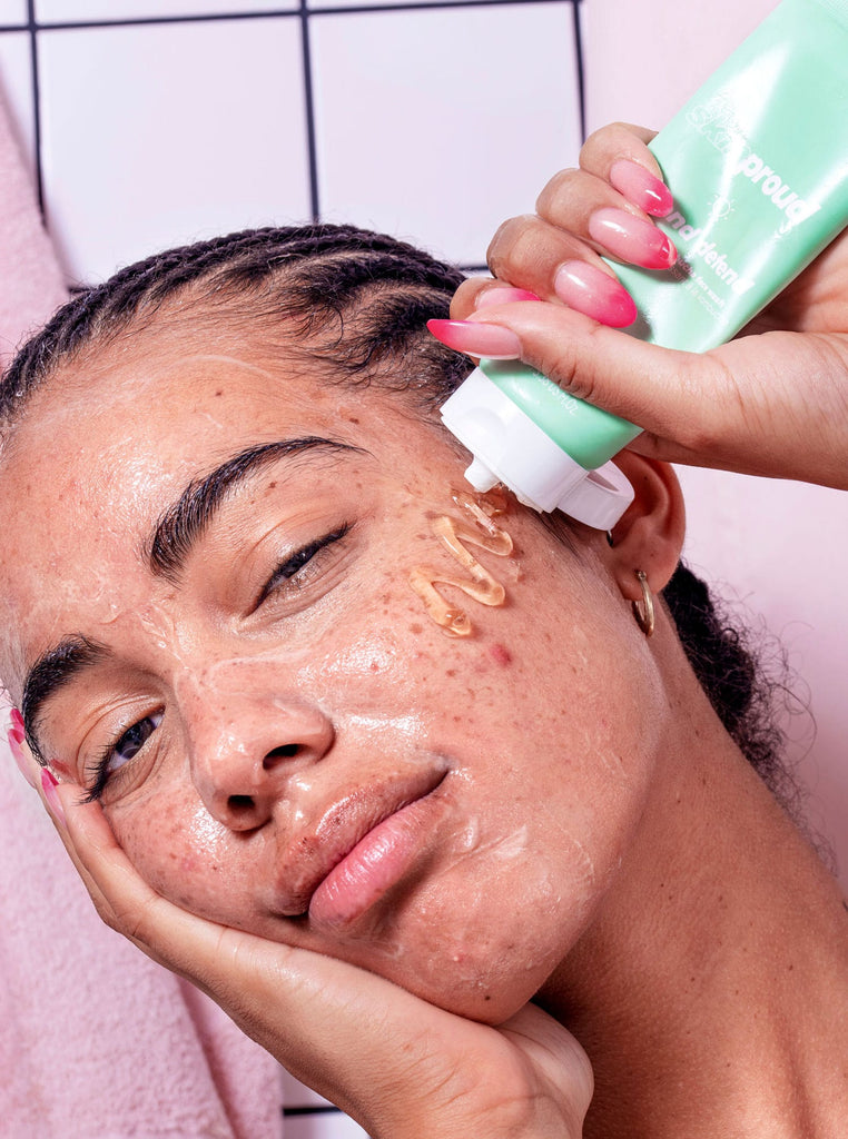 Model applying Rise and Defend to cheek