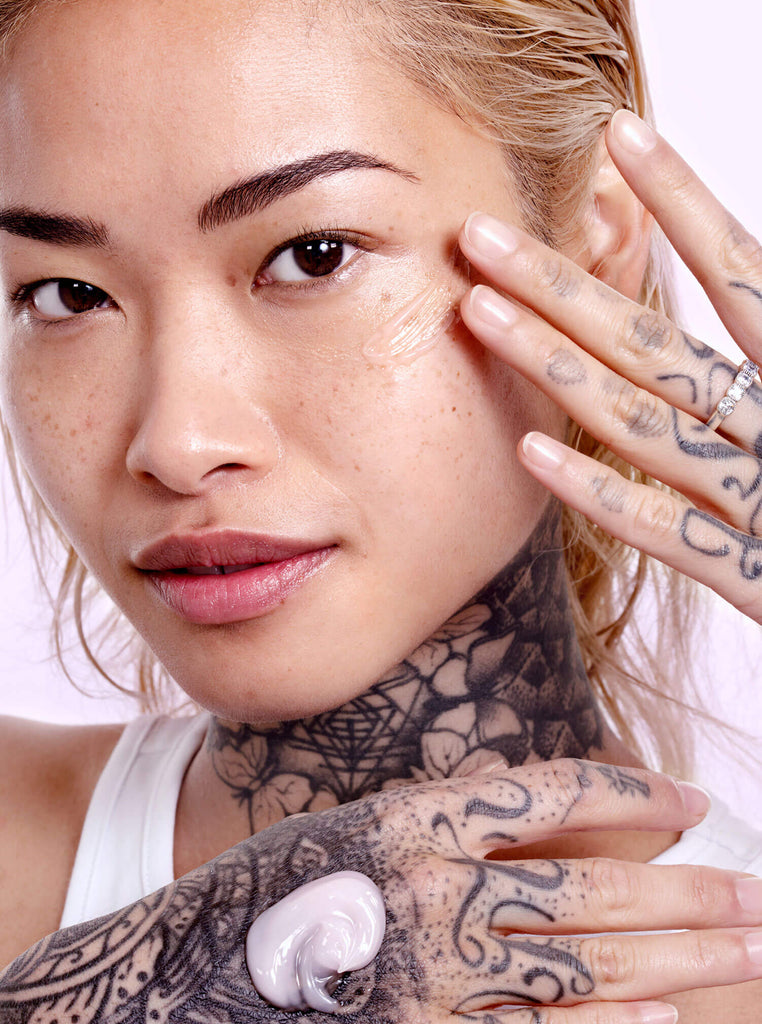 Model applying Sorbet Skin to cheek