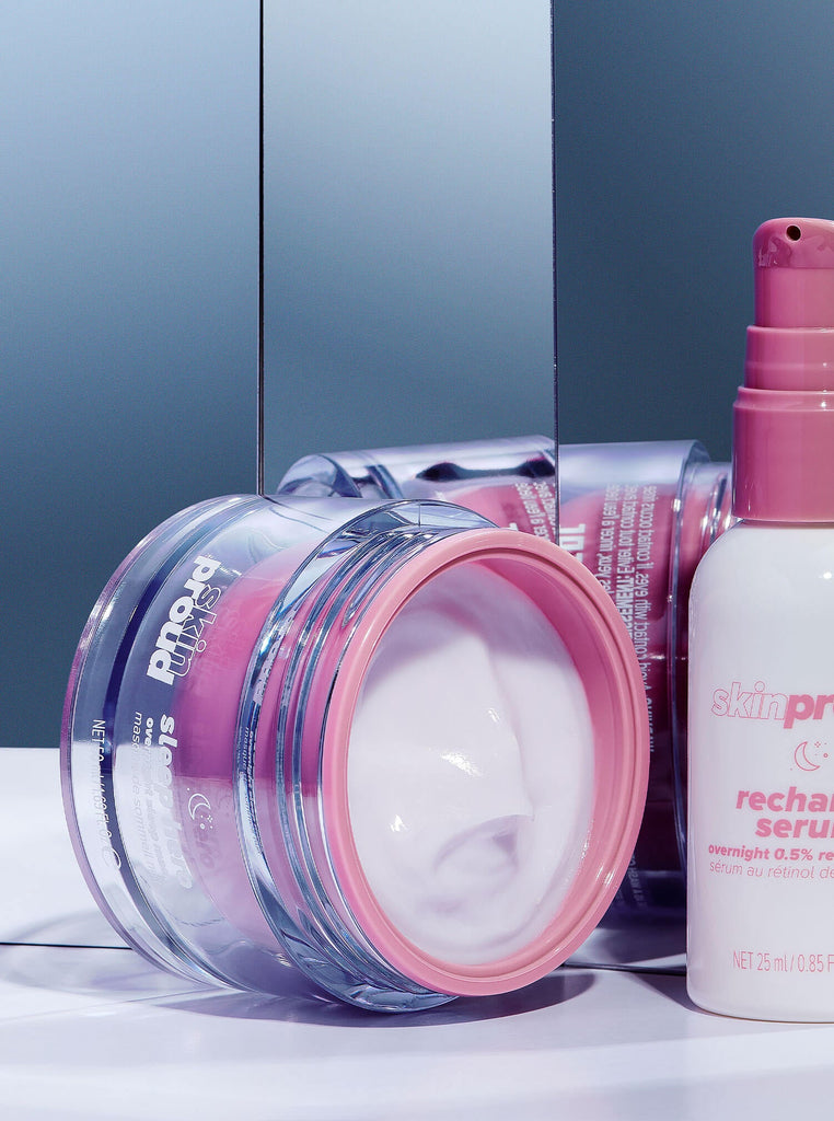 Open container of Sleep Hero next to bottle of Recharge Serum